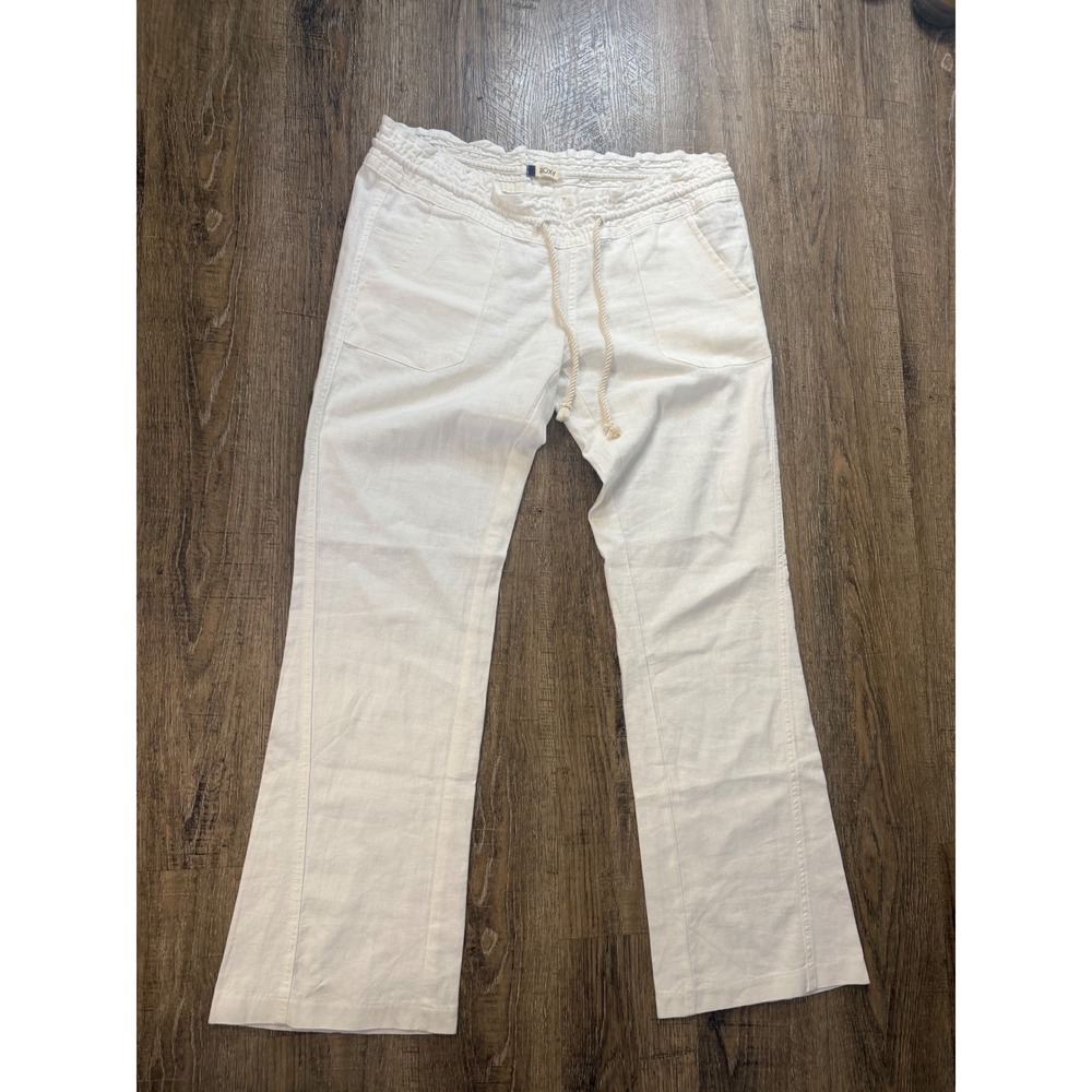 Roxy Womens Linen Blend Wide Leg Pants White Smocked Waist Size M